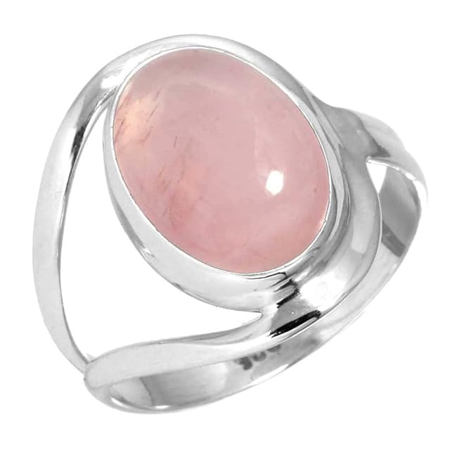 Rose Quartz Circular Shaped Silver Ring